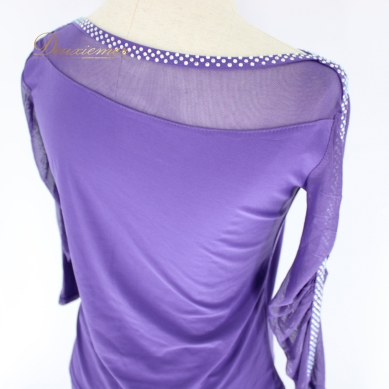 社交ダンス 衣装 スタンダード 上下セット ツーピース レッスンウェア パーティ衣装 パープル系 Leirena レイリーナ 紫 無地 ラインストーン レース パーティ スカート トップス レディース ダンスウェア 踊り衣装 おしゃれ 伸縮性 体型カバー インナー付き バイオレット発色 カジュアル フィット感 エレガント