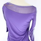 社交ダンス 衣装 スタンダード 上下セット ツーピース レッスンウェア パーティ衣装 パープル系 Leirena レイリーナ 紫 無地 ラインストーン レース パーティ スカート トップス レディース ダンスウェア 踊り衣装 おしゃれ 伸縮性 体型カバー インナー付き バイオレット発色 カジュアル フィット感 エレガント