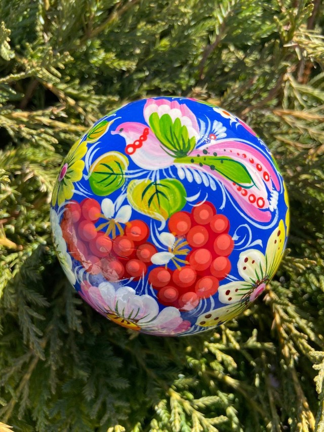 ペトリキフカ塗り　木製ジュエリーボックス・バルーン（ホメンコ作）　小物入れ