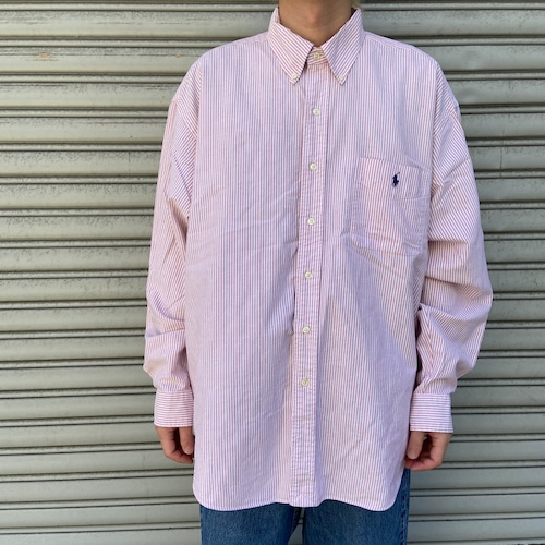 90s RalphLauren BIGSHIRT ストライプシャツ ピンク XL