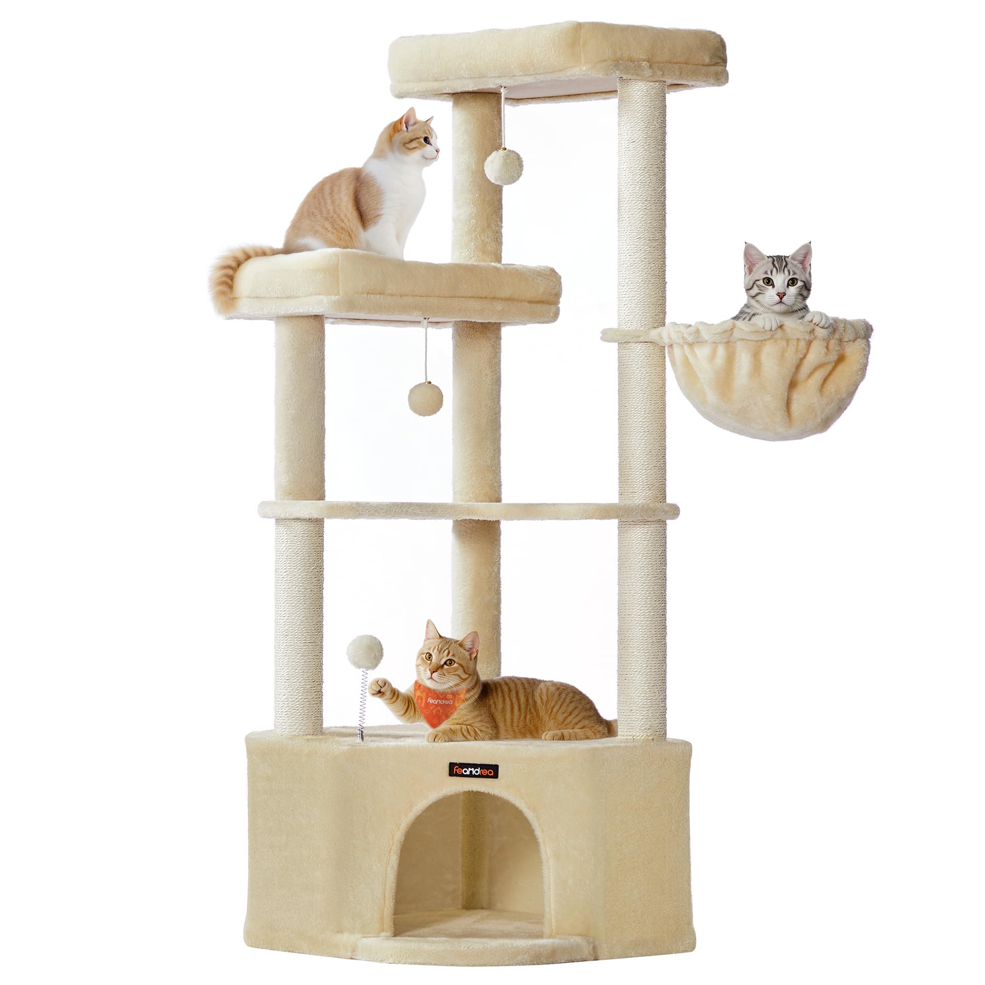 在庫処分】CozyMeow キャットタワー 突っ張り 木製 キャットツリー 木