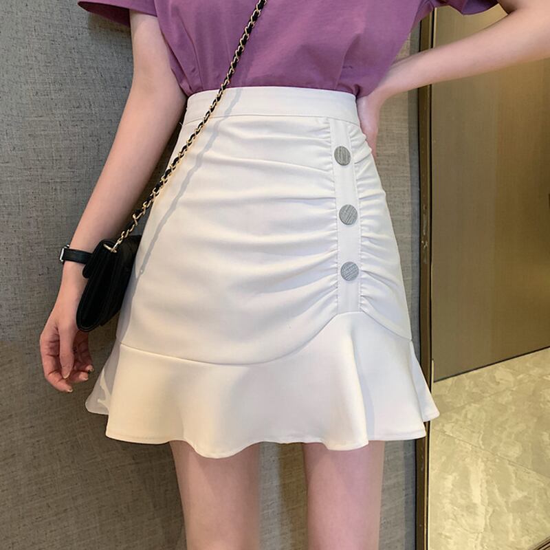 スカート サマーハイウェスト薄手ホワイトAラインショート 夏物 試着室14144009001
