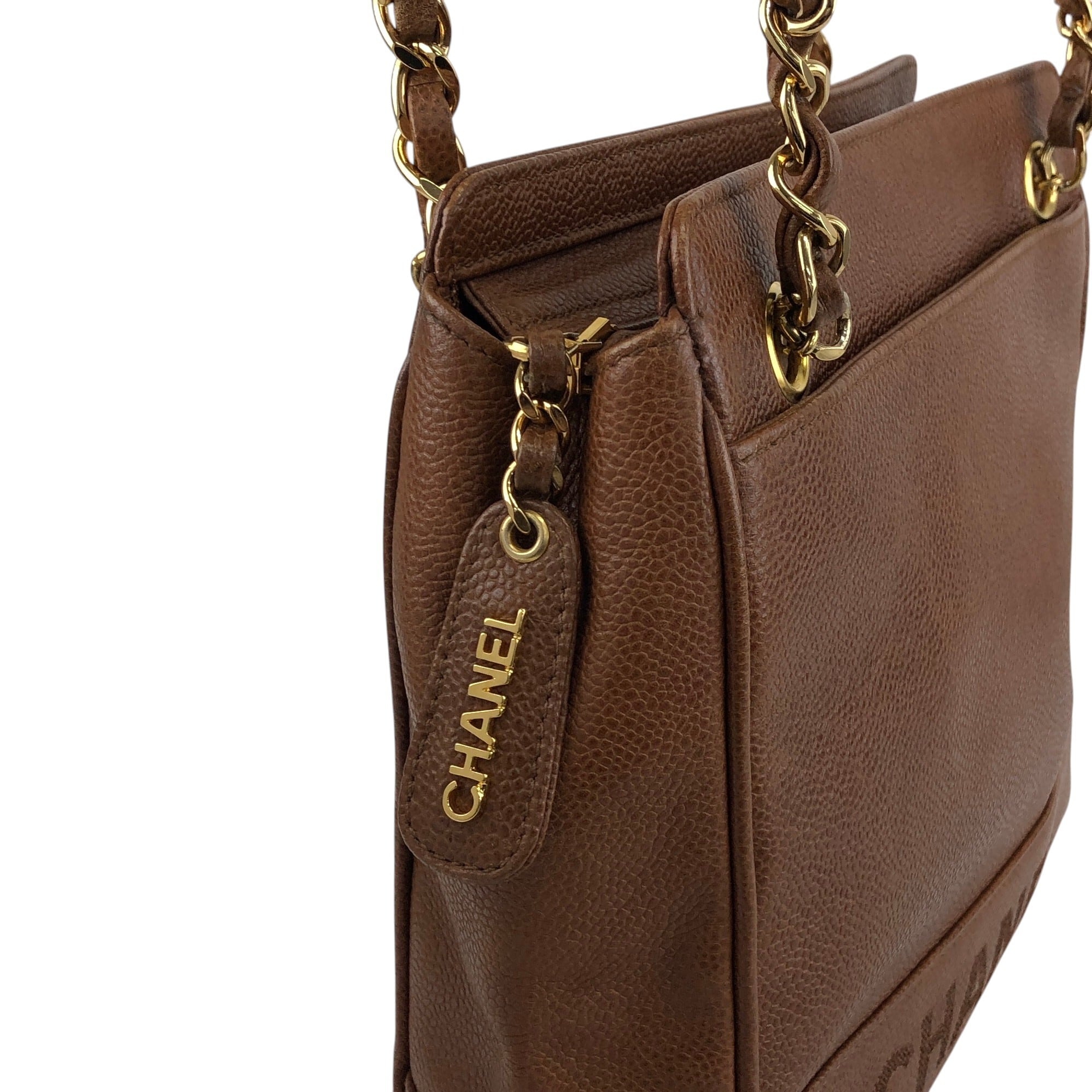 CHANEL シャネル ショルダーバッグ ブラウン ロゴ レザー キャビア
