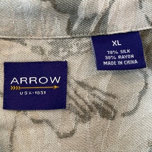 【ARROW】アロハシャツ 柄シャツ ハイビスカス リーフ 総柄 XL  ビッグサイズ シルク レーヨン混合 アースカラー くすみカラー US古着