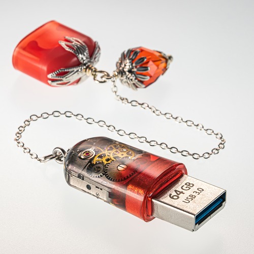 USBメモリ 機械式時計 ムーブメント 64GB USB3.0 Red-B