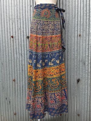 Indian cotton handblock print wrap skirt / インド綿 ハンドブロックプリント ラップスカート