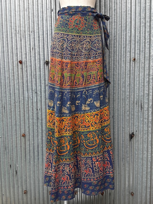 Indian cotton handblock print wrap skirt / インド綿 ハンドブロックプリント ラップスカート