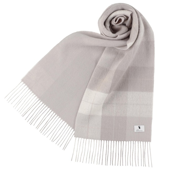 【Elensia】カシミヤブレンドチェックマフラー <グレージュ>