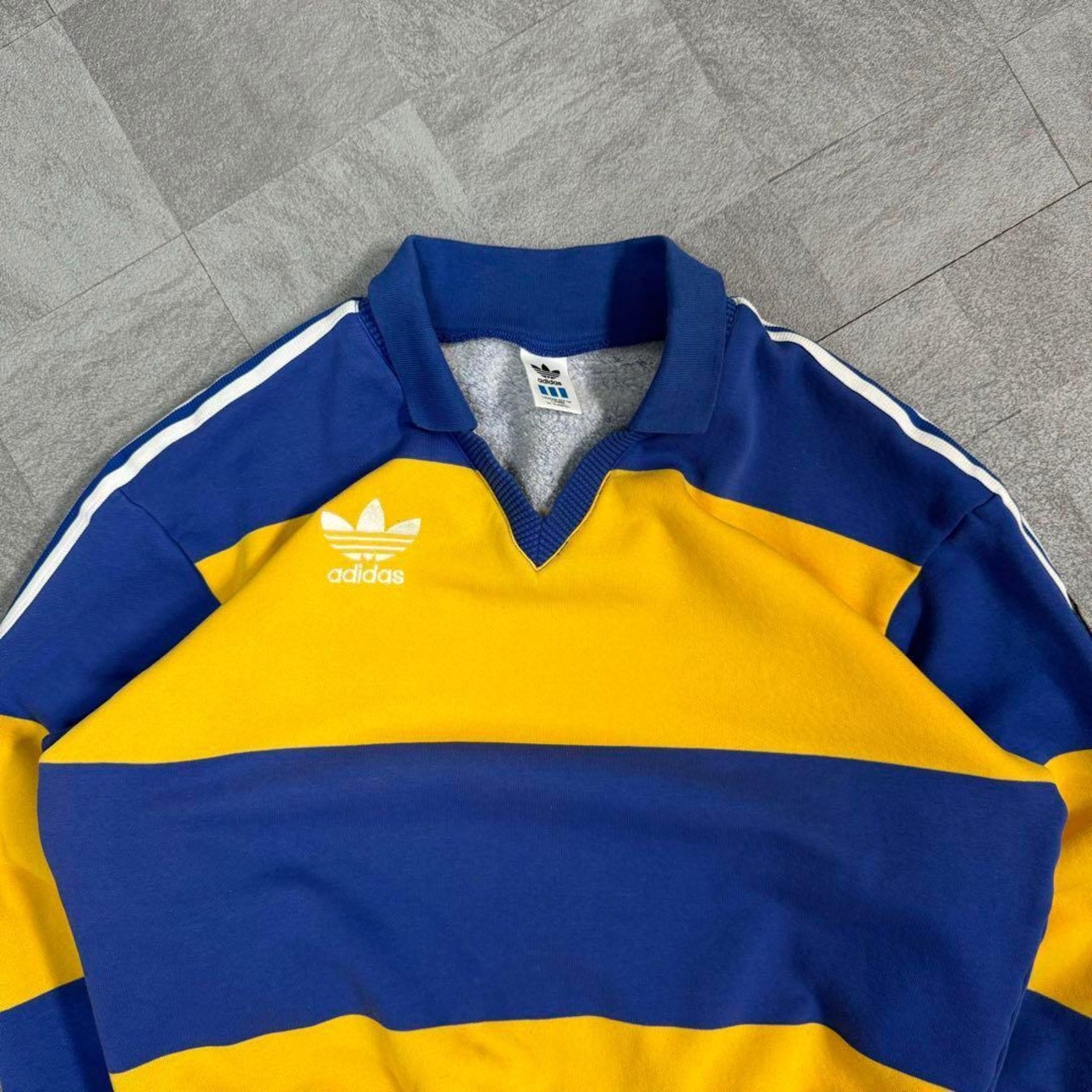 【神配色】アディダス スウェット 80s デサント製 刺繍 ボーダー ゆるだぼ