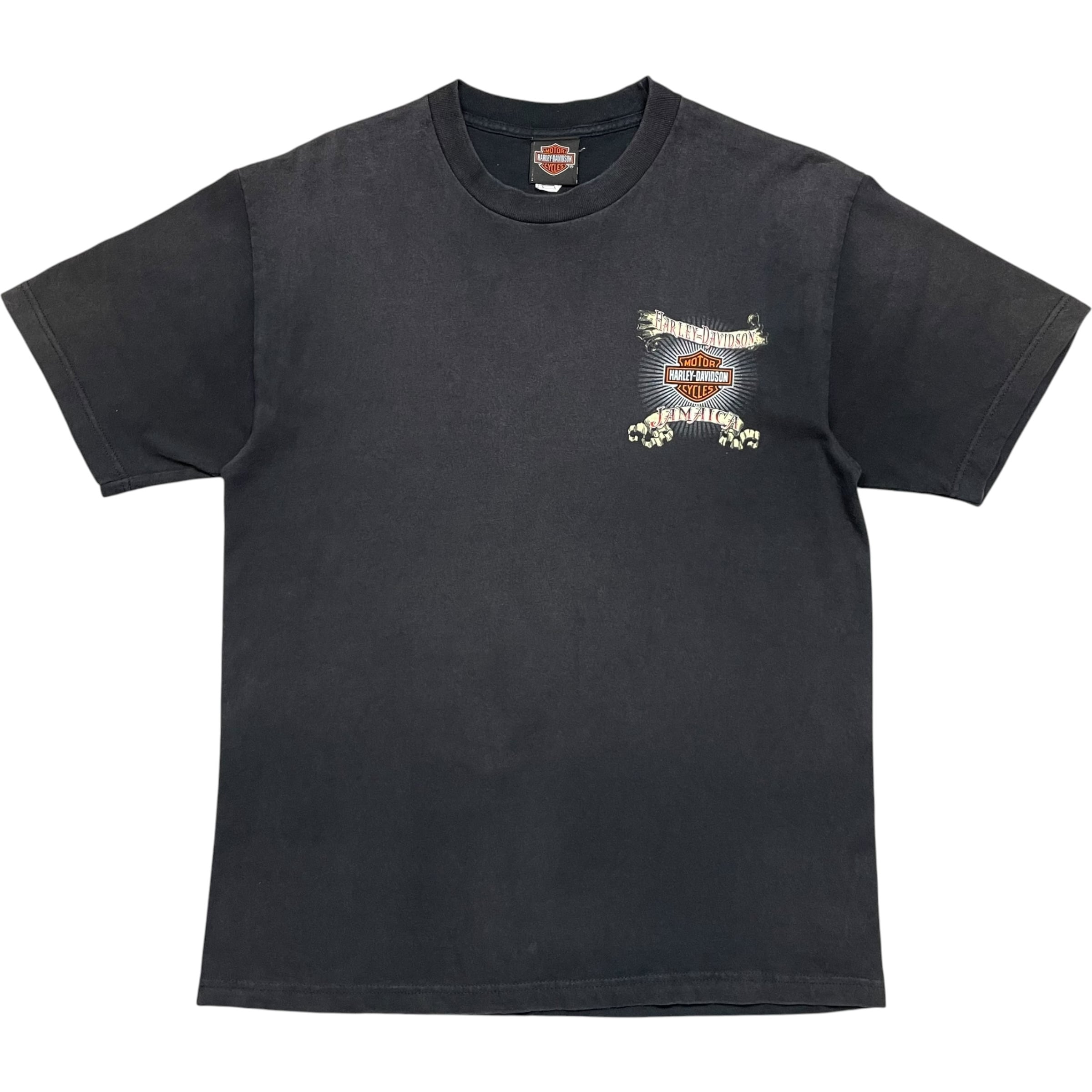 《L》 Harley-Davidson ハーレーダビッドソン Tシャツ フェード ブラック プリントデザイン バックプリント割れ有 no.10550