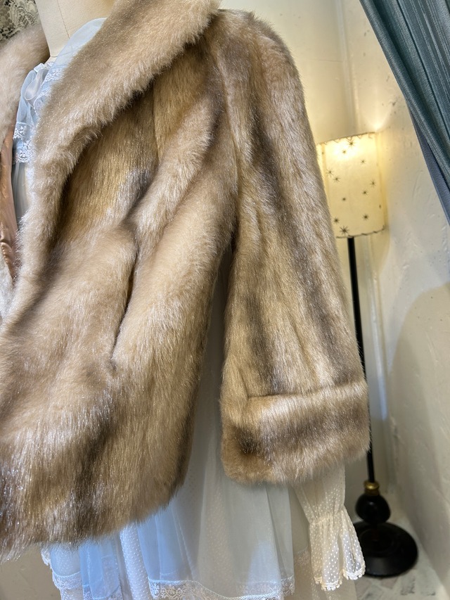 vintage brown color faux fur cape