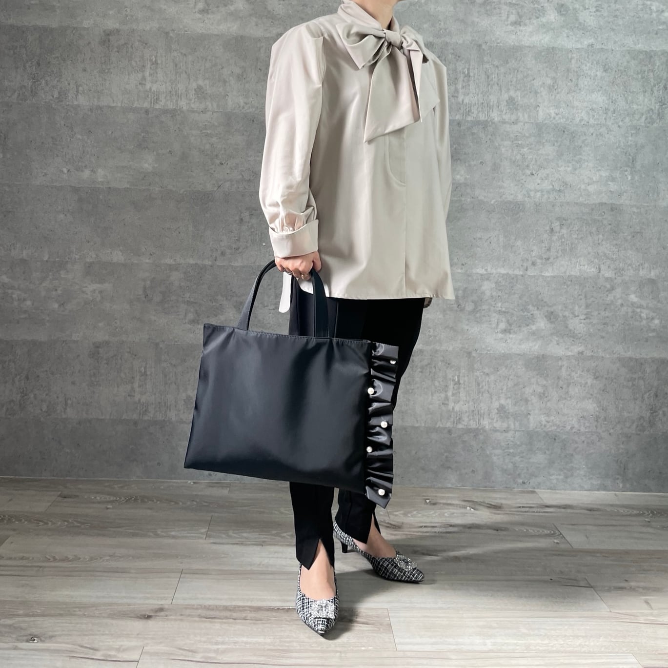 撥水】親子でも♡大人可愛いフリルパール 卒業＆入学 A4トートバッグ