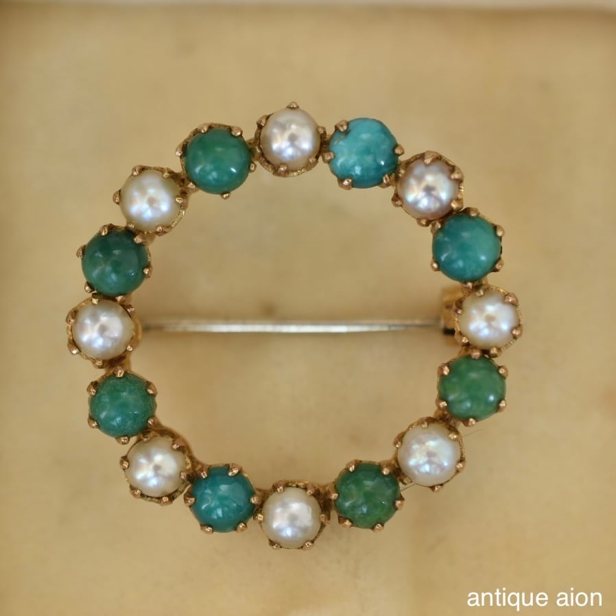 英国ヴィンテージ 1940年前後頃 9ctゴールド 天然ターコイズと天然