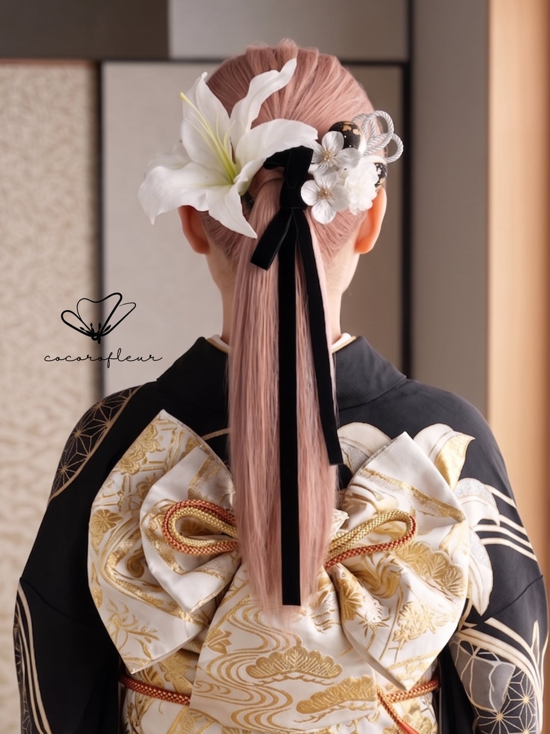 【カサブランカ髪飾り】ウェディング 袴 振袖 成人式 ヘアドレス ヘアパーツ 髪飾りプリザーブドフラワー ドライフラワー k-0018