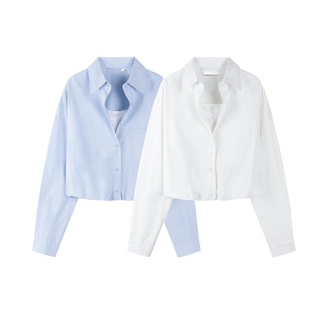 クロップドシャツブラウス /r001048
