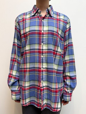 BL18-3 USED Ralph Lauren CHECK SHIRT "M" -BLUE-