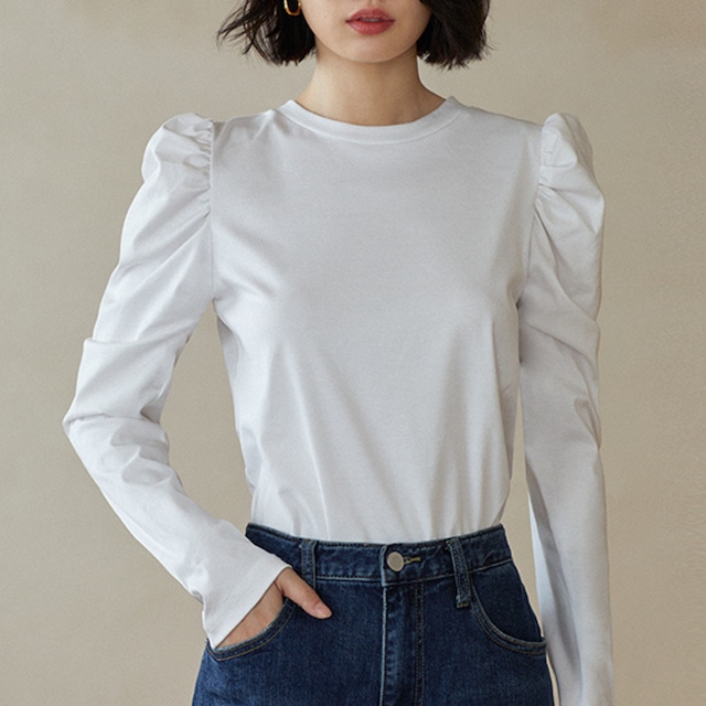 Round neck puff sleeve T-shirt A460