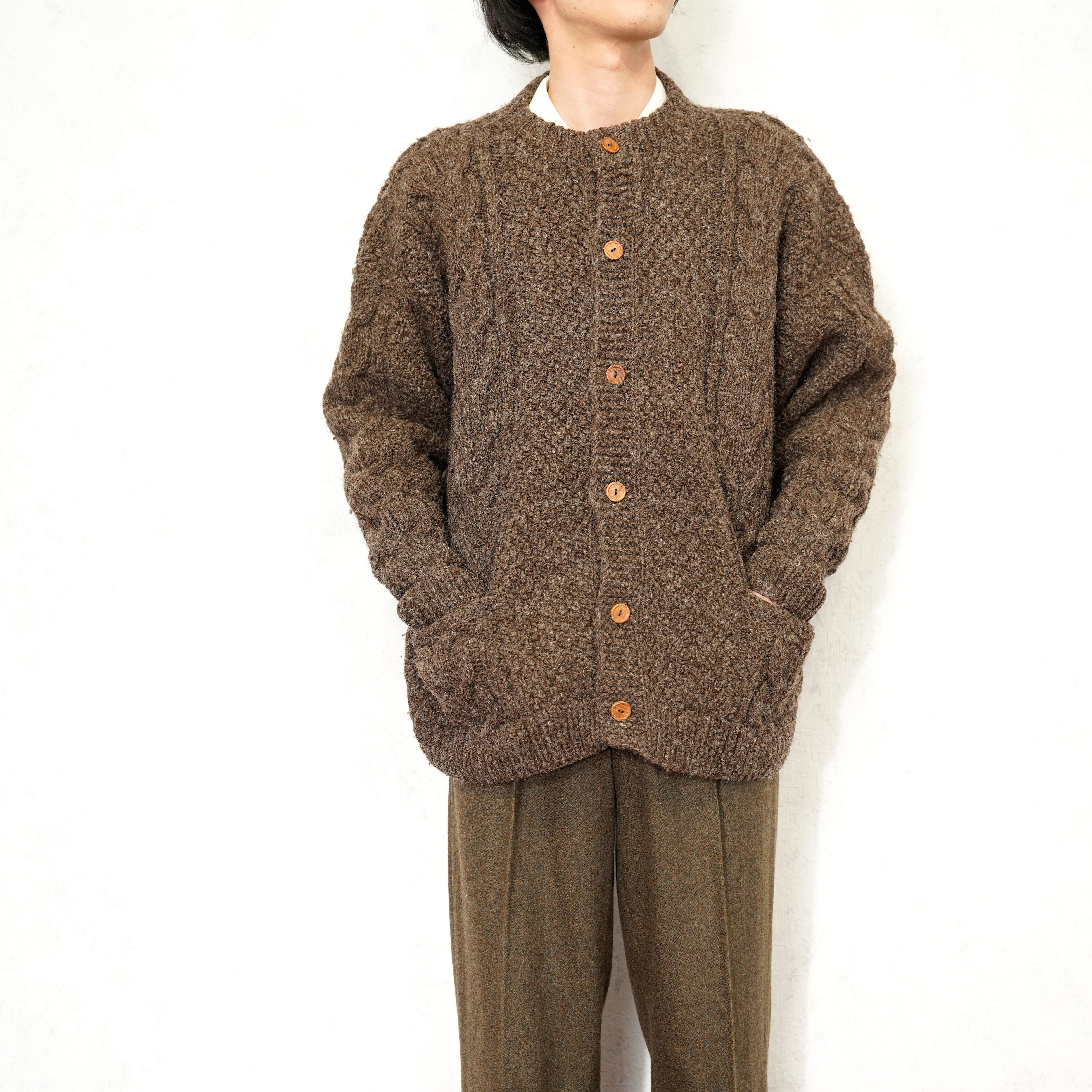 EU VINTAGE CABLE DESIGN KNIT CARDIGAN MADE IN NEPAL/ヨーロッパ古着