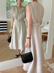 シャツボタンノースリーブワンピ_061086