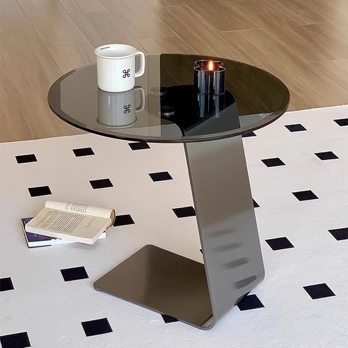 サイドテーブル スクエア 丸 アクリル製 小型テーブル ベッドサイドキャビネット クリアエンドテーブル ミニマリスト ナイトスタンド リビングルーム バスルーム 寝室用 グレー