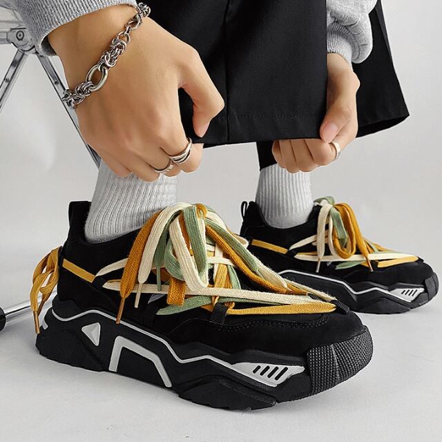 【予約販売】スニーカー 韓国 メンズ スニーカー 靴 ブラック/ホワイト デザイン お洒落 カジュアル ストリート 24.5cm/25cm/25.5cm/26cm/26.5cm/27cm