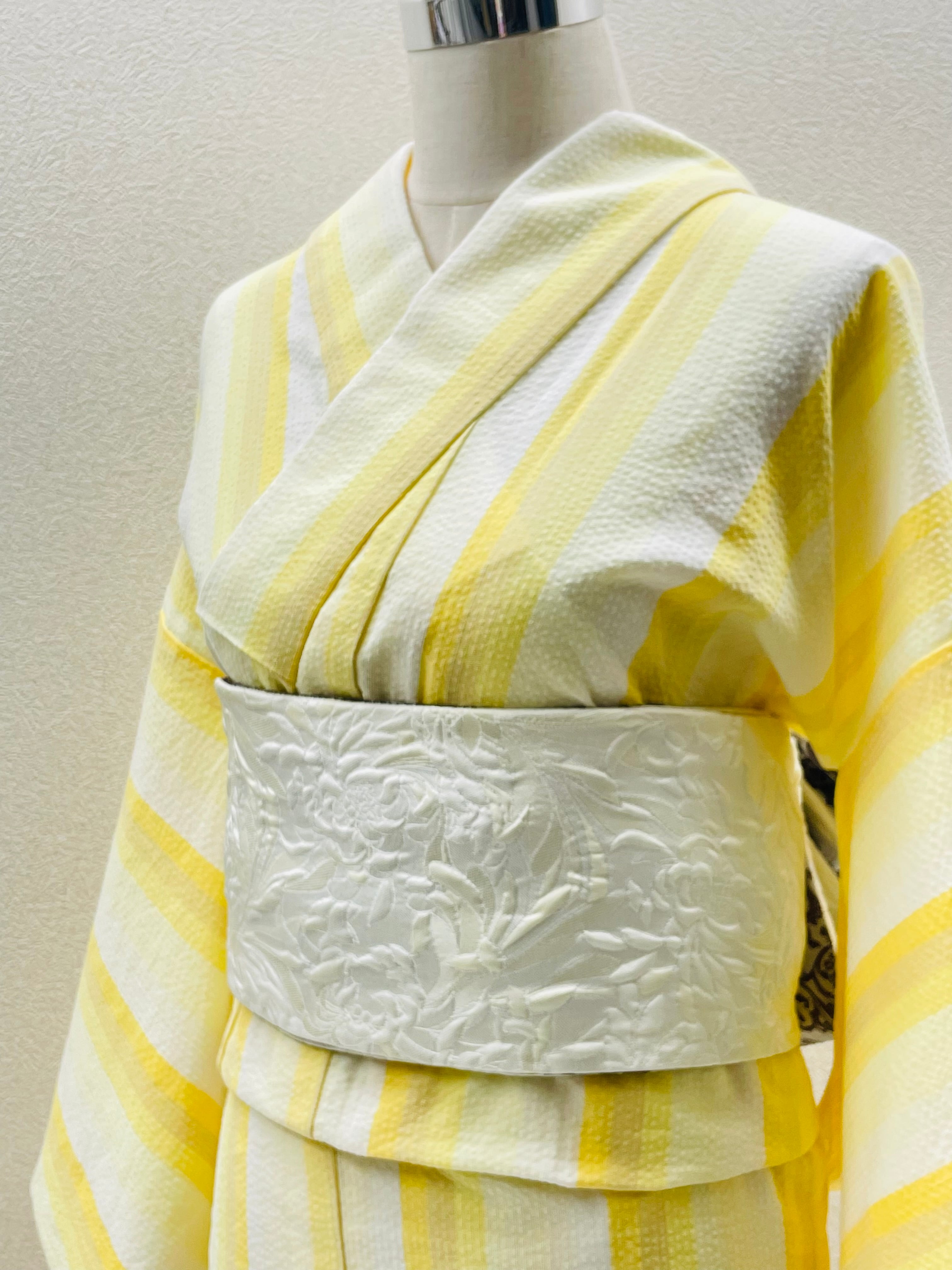 イエロー系 ストライプ柄 阿波しじら単着物 浴衣・単衣着物【横グラデーション】イエロー/阿波しじら | ichikame
