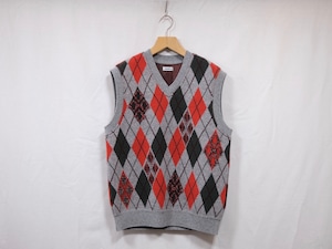 COOHEM” CRASHED ARGYLE CHECK KNIT VT GRAY”