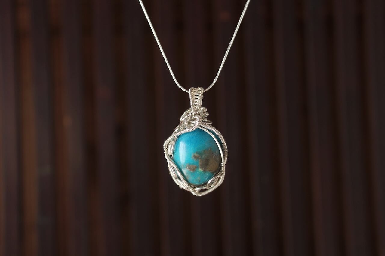 Turquoise silver925 wire wrapping pendant