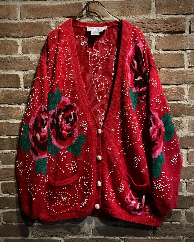 【Caka act3】Flower × Embroidery Design Vintage Loose Ramie x Cotton Knit Cardigan