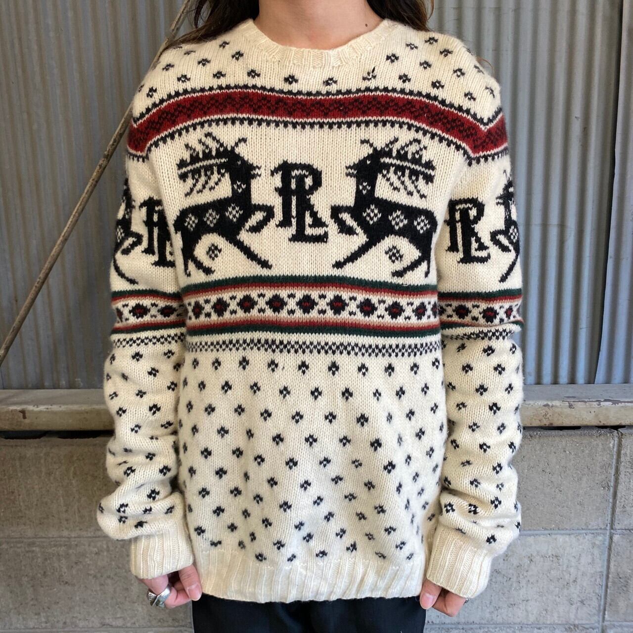 ポロバイラルフローレン ノルディック柄 ウールニットセーター メンズ