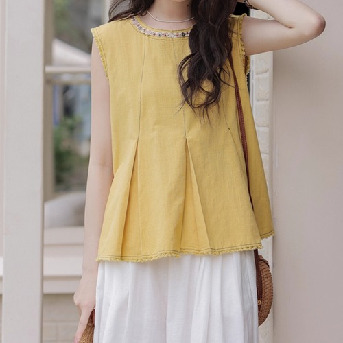 縁フリンジタックノースリーブ ・7954