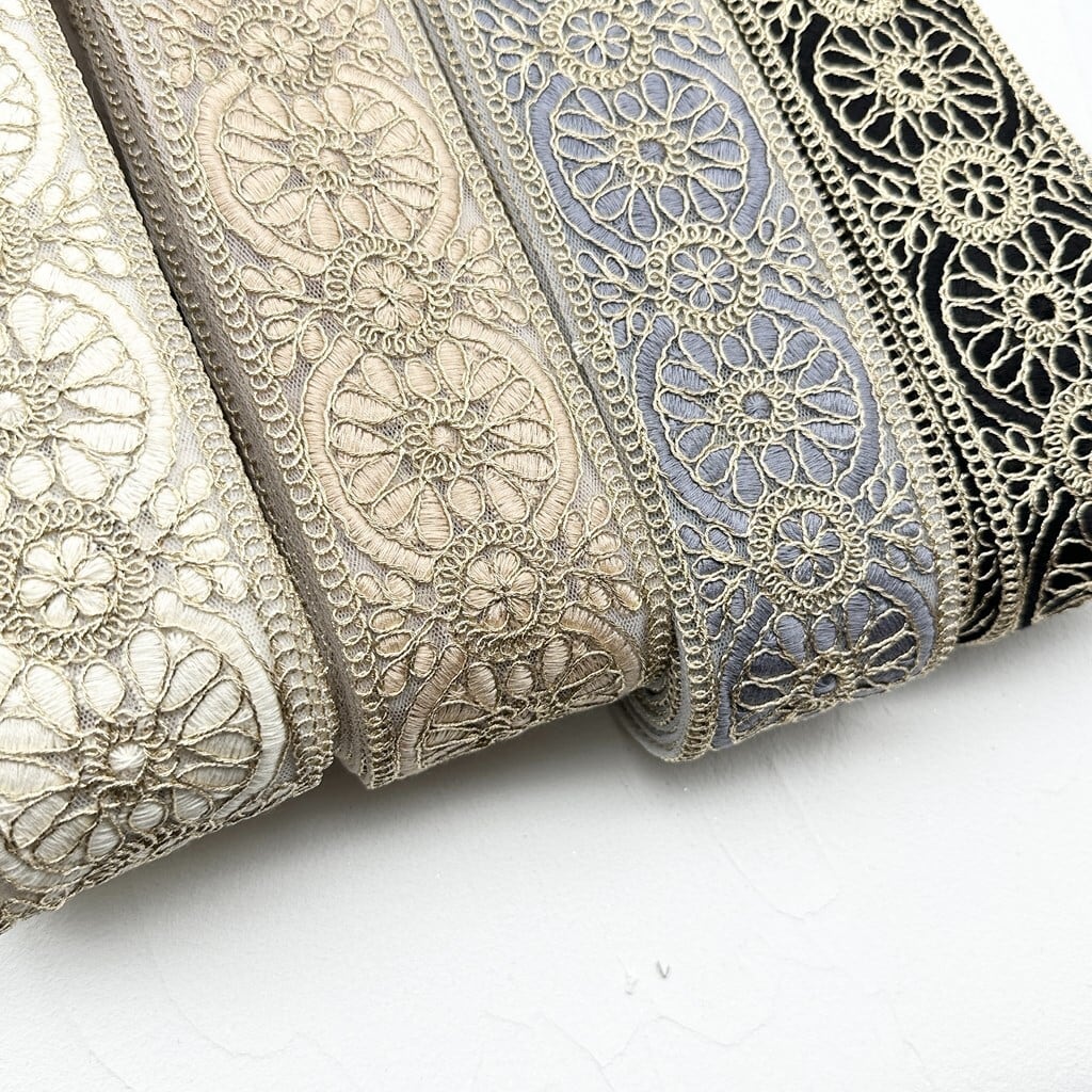 ロイヤルシルエット [ブラック]インド刺繍リボン 1544 | インド刺繍