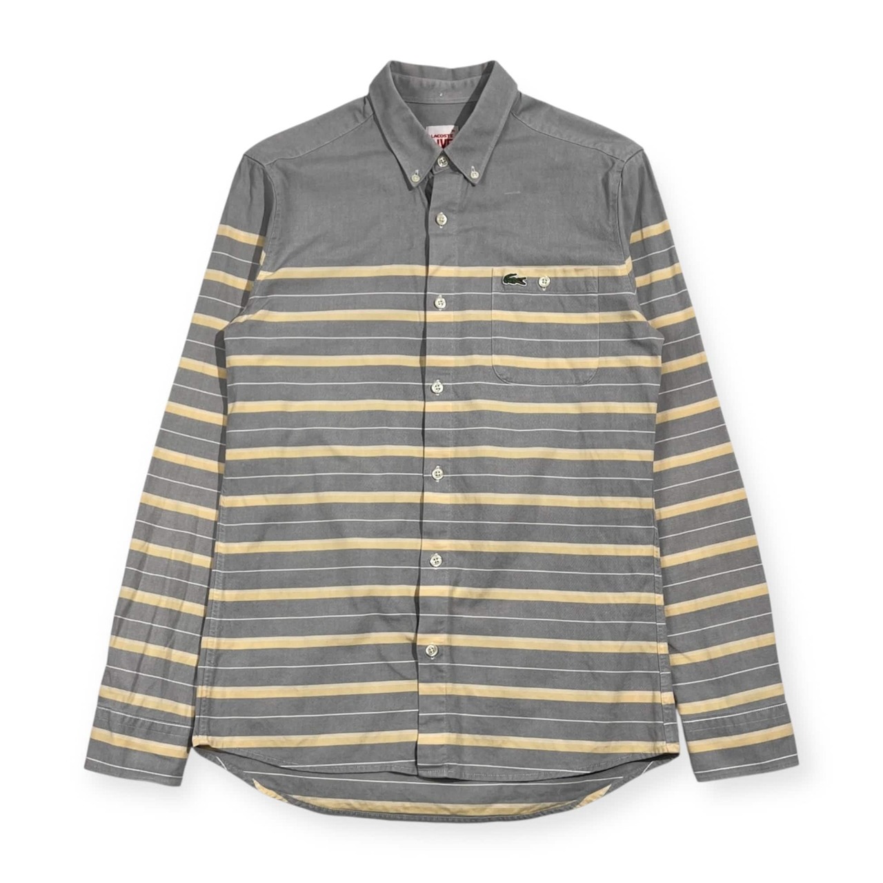 LACOSTE LIVE ラコステ ライブ ボーダー BD ボタンダウン オックスフォード 長袖シャツ 38/ライトグレー系 メンズ
