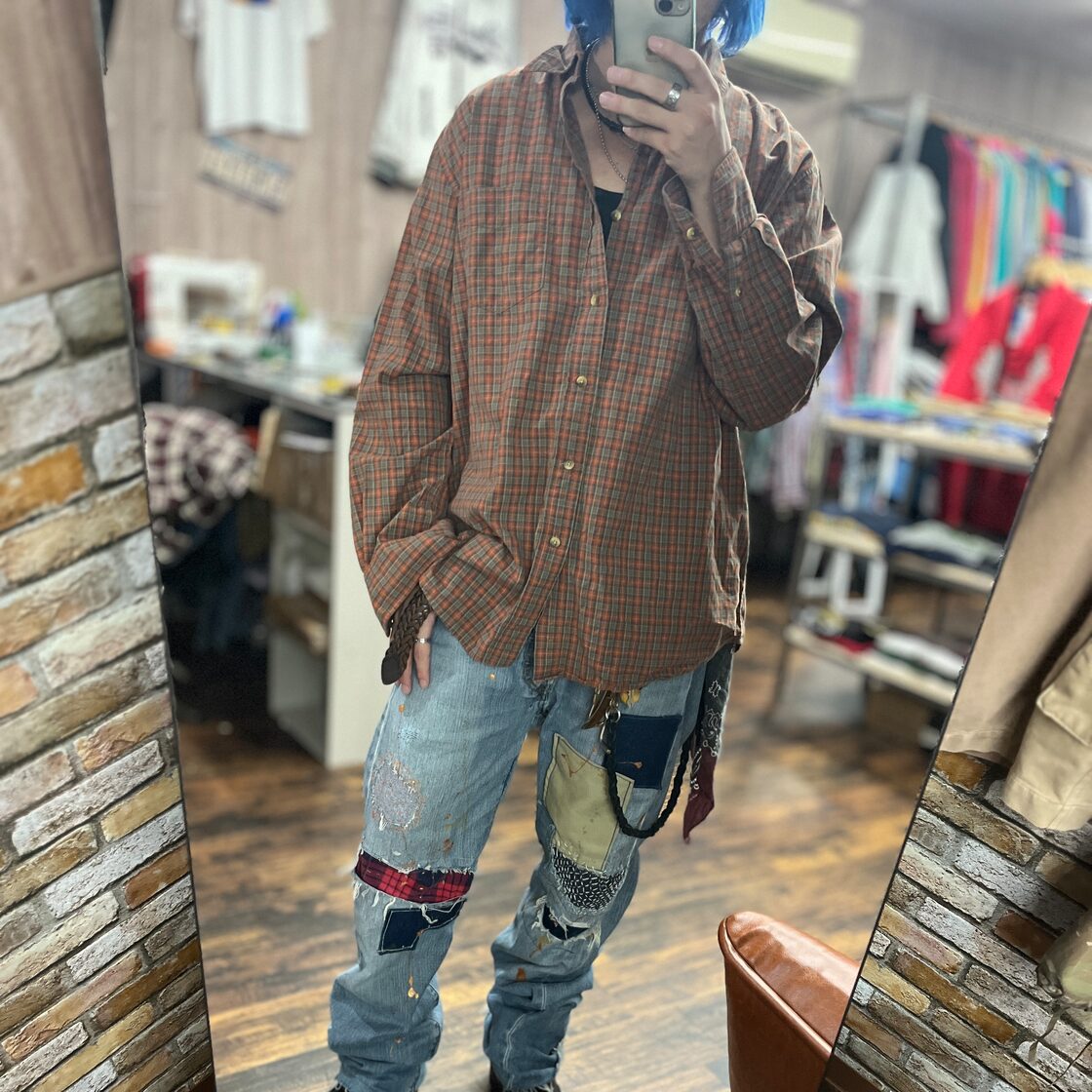 DOCKERS L 古着 アメカジ オレンジとグレーのチェック柄シャツ | Pay ID