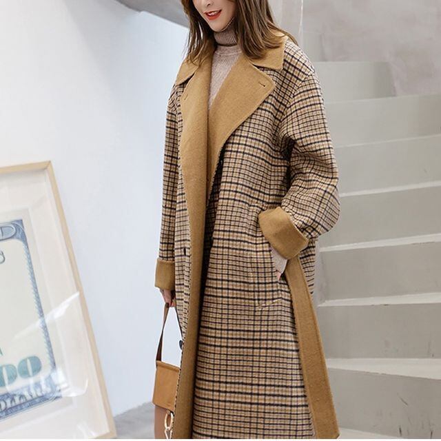 【予約販売】チェック チェスター ロング コート ウール アウター ゆったり トレンド クラシカル 大人かわいい きれいめ シック デイリー 通勤 お出かけ デート