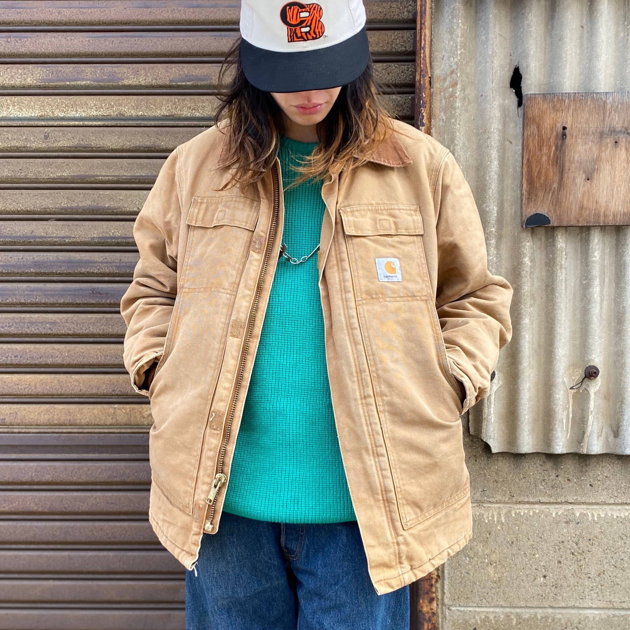 USA製 Carhartt カーハート トラディショナルコート メンズL相当 古着 ダック地 ワークジャケット カバーオール キルティングライナー  ブラウン キャメル 茶色【ワークジャケット】 | cave 古着屋【公式】古着通販サイト