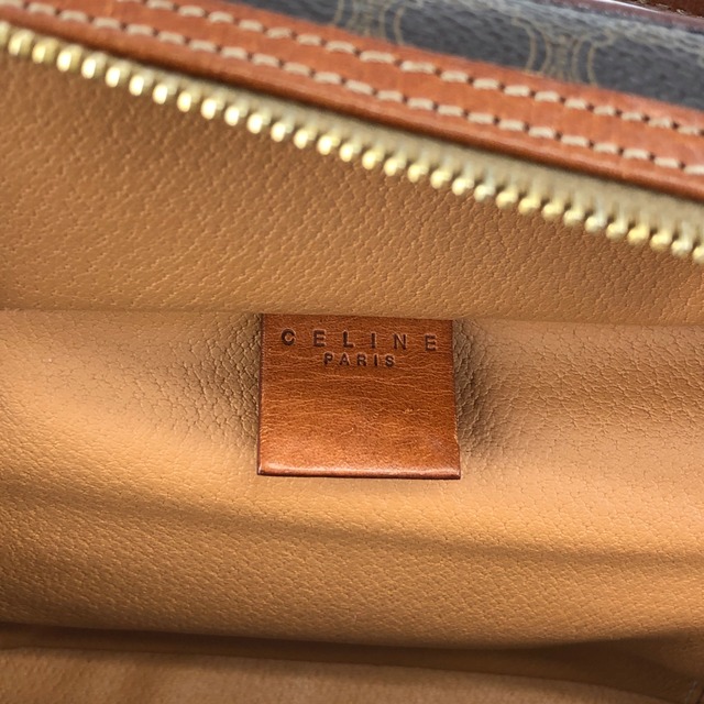 CELINE セリーヌ マカダム ショルダーバッグ ブラウン ブラゾン型押し PVC レザー 2way バニティバッグ vintage ヴィンテージ オールド hts83y