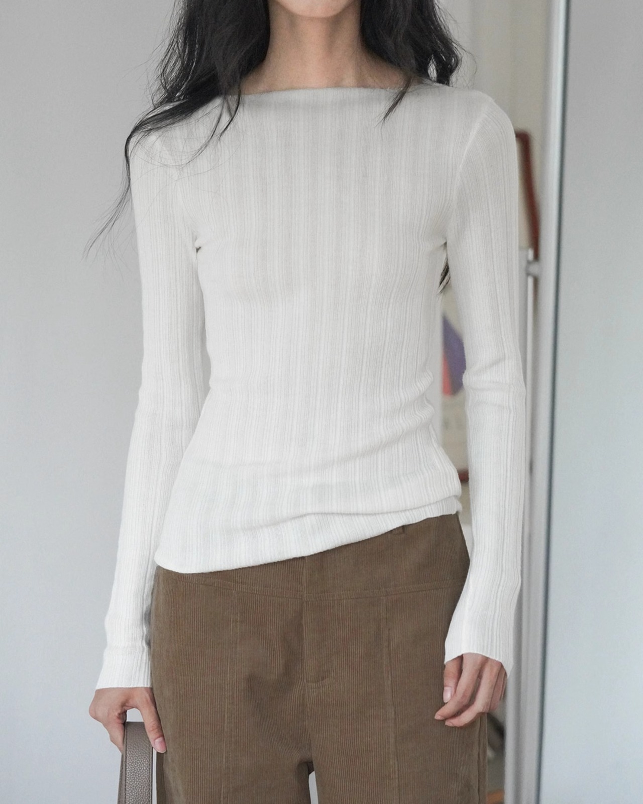 Boat neck slim rib Knit　T20175