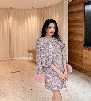 袖口ファーツイードジャケット