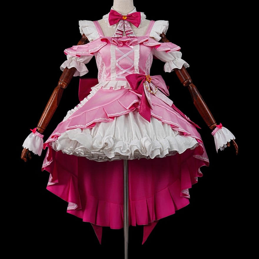 アイドル衣装ロリータピンクドレス 星降る舞台のリボンドレス ピンク×ホワイトの姫系ロリータアイドル衣装