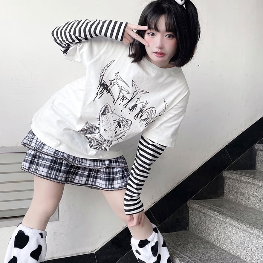 y2k grunge 平成　ゴスロリ　セットアップ　ストライプ ゴスロリ通販 With U ハード Miub ゴスロリ 春夏 パンツ ベルト