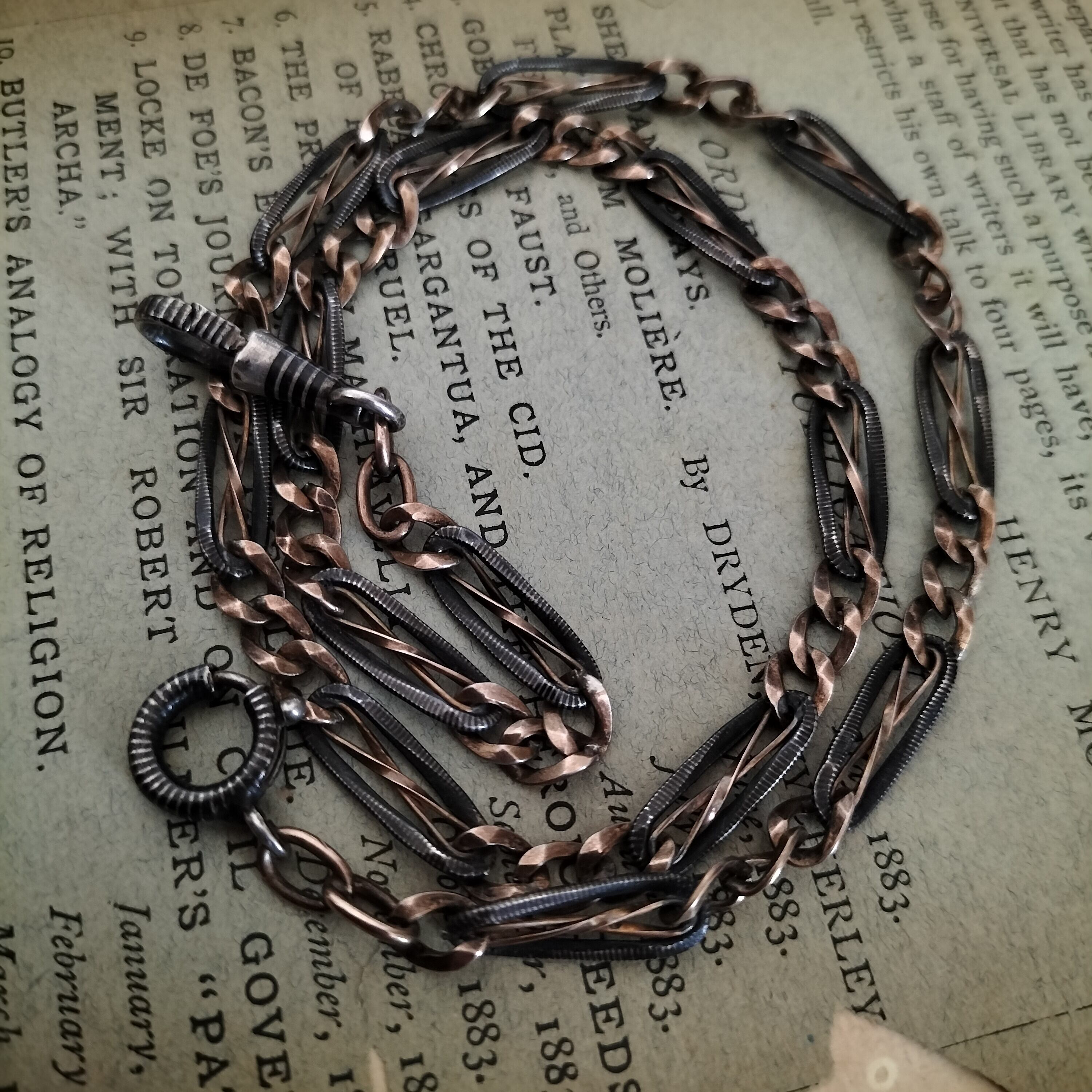 Long Niello Silver & Vermeil Watch Chain 44cm