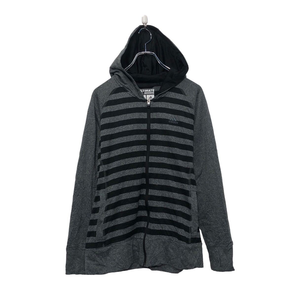 adidas プリント スウェット パーカー アディダス M グレー ボーダー
