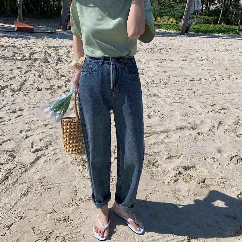 スタンダードジーンズ ルーズワイドレッグパンツ ウェストスプリングレディース レトロ 春物 ワイドパンツ ビッグFスモールZ韓国92877521334
