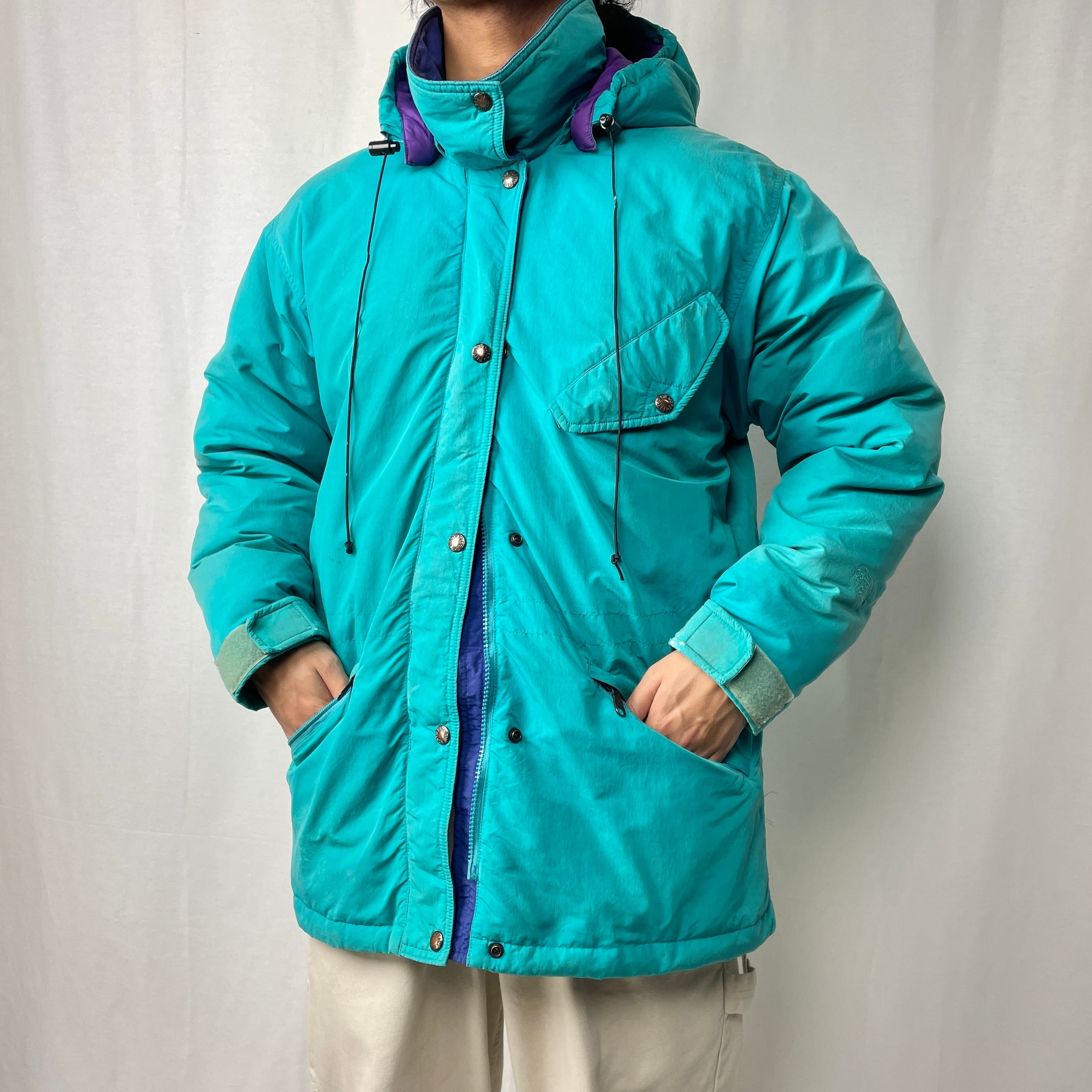 90年代 THE NORTH FACE ザ ノースフェイス ダウンジャケット レディースL相当 古着 90s ヴィンテージ VINTAGE  ライトブルー パープル アウトドアジャケット フード着脱 ハイネック 【アウトドアジャケット】/ブルー | cave 古着屋【公式】古着通販サイト