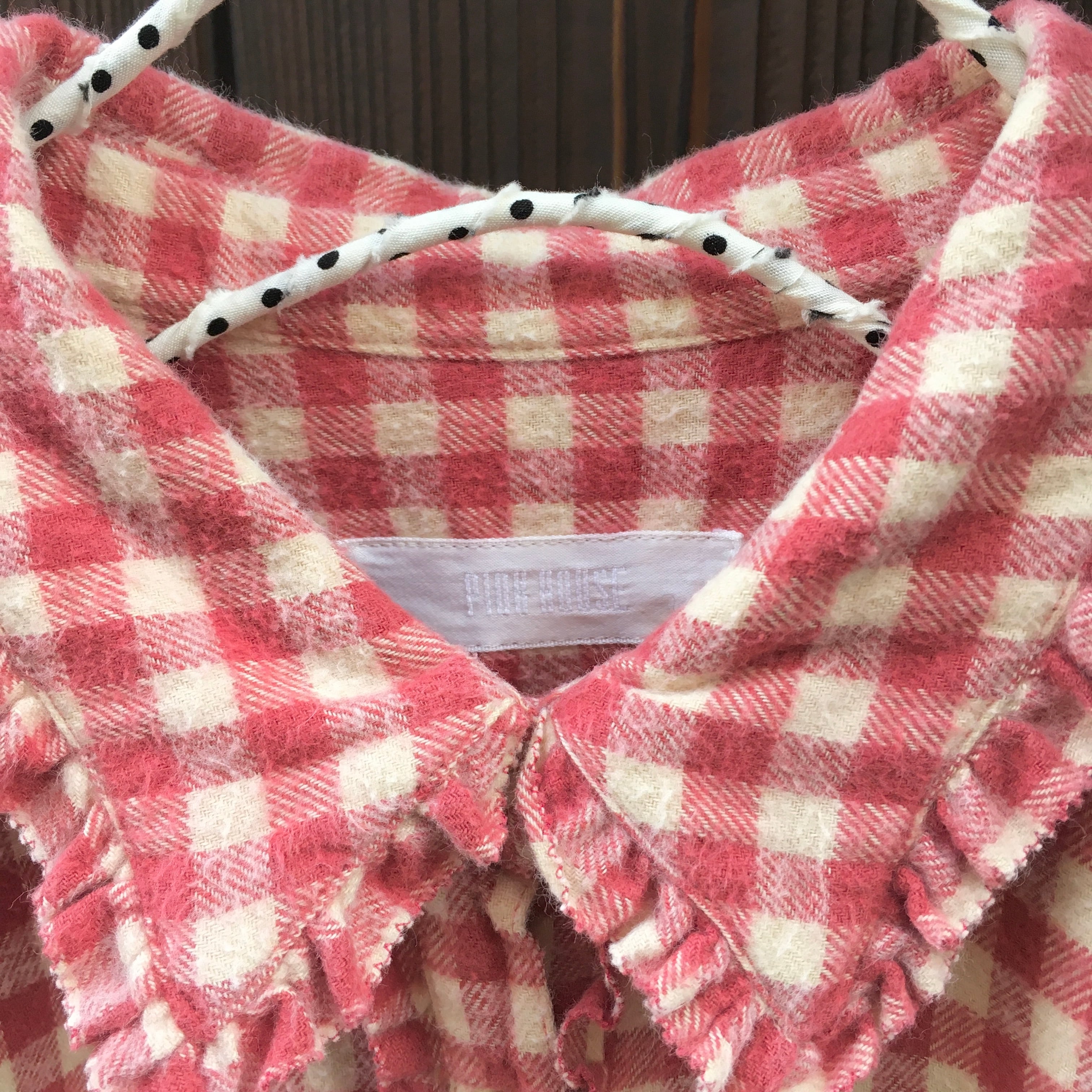 PINK HOUSE gingham check frill flannel shirt 〈レトロ古着 ピンク ...