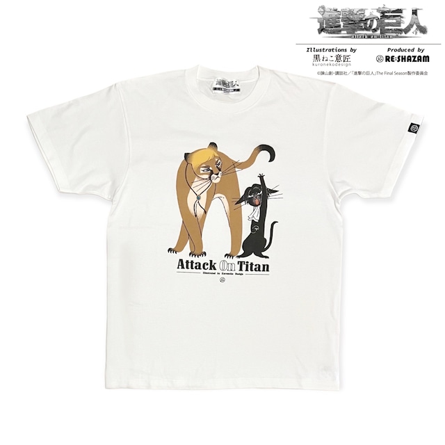 〈進撃の巨人〉エルヴィン猫&リヴァイ猫 Tシャツ (Illustrations by 黒ねこ意匠)