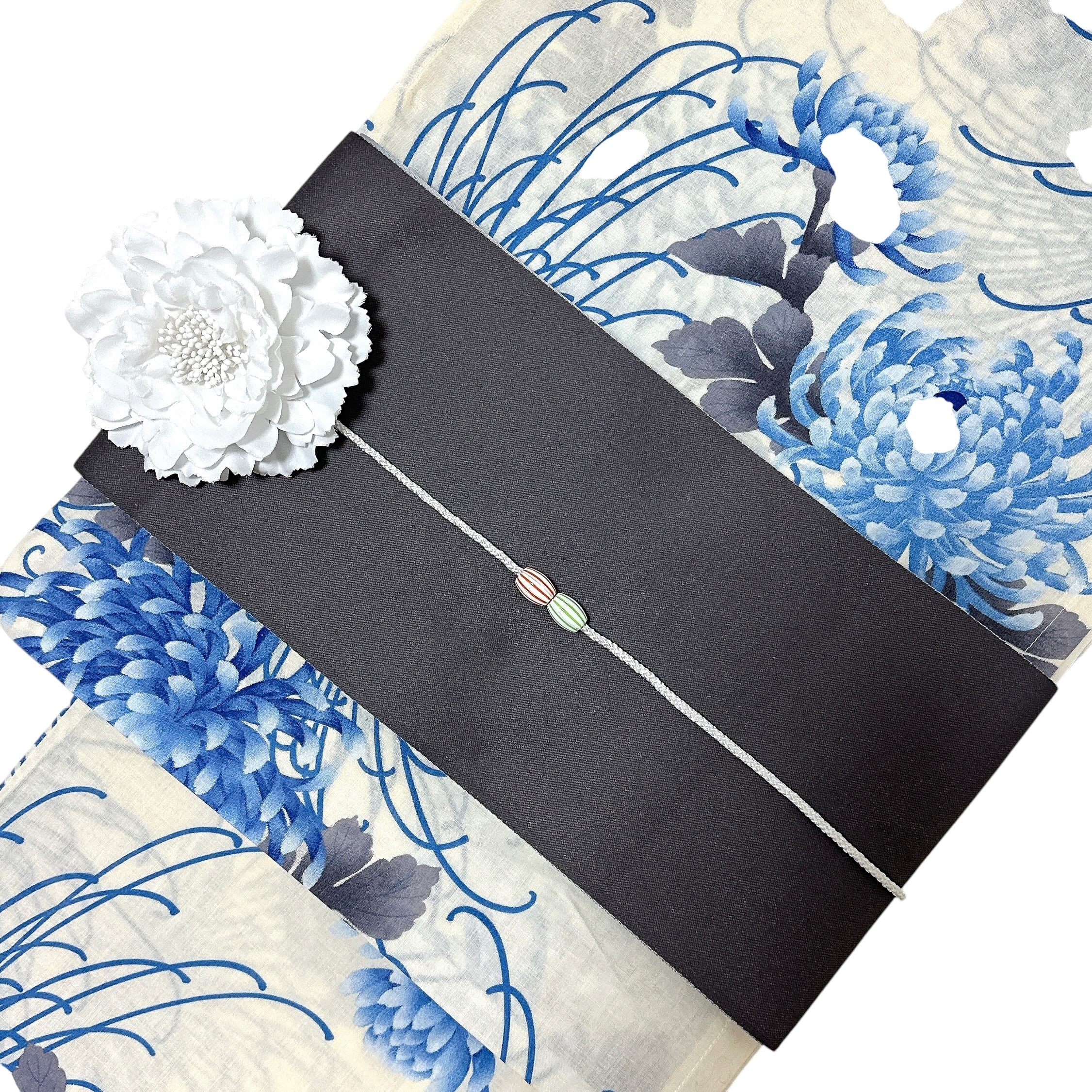 浴衣ジェンヌ 浴衣5点セット 菊 オフホワイト 青 二部式 セパレート