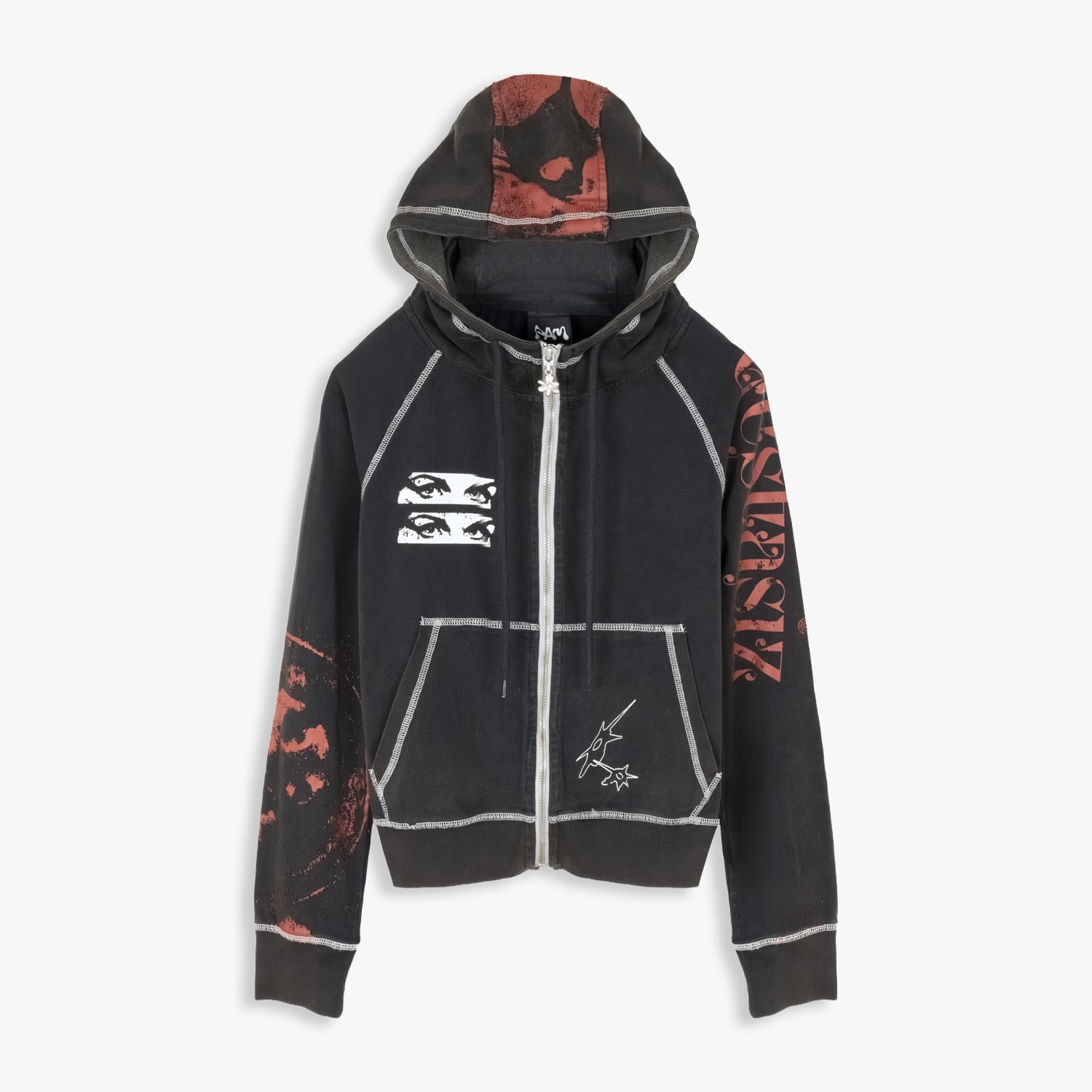 P.A.M. / PERKS AND MINI 26SS CELESTIAL EQUATOR HOODED ZIP THRU SWEAT (BLACK WASH)