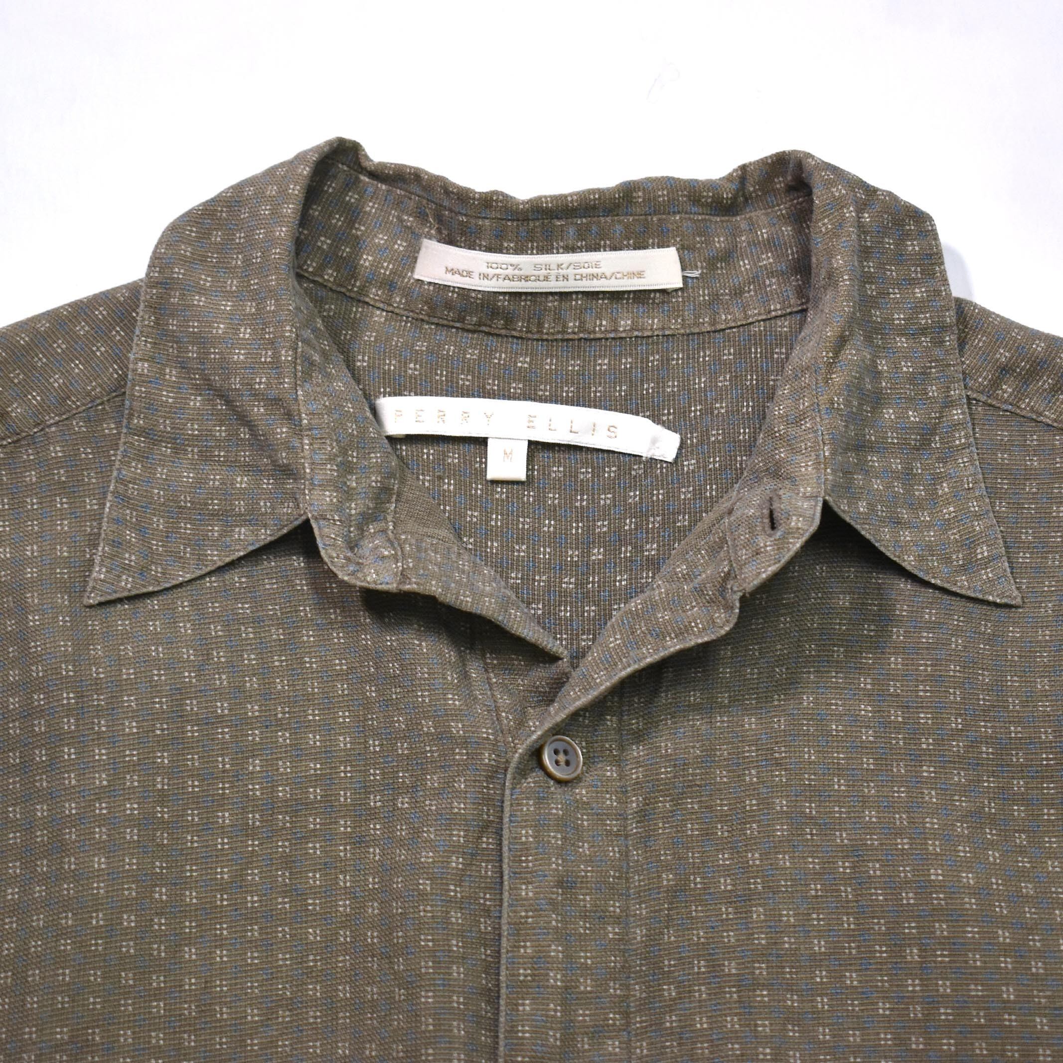M] 90's Perry Ellis Silk S/S Shirt | mongos